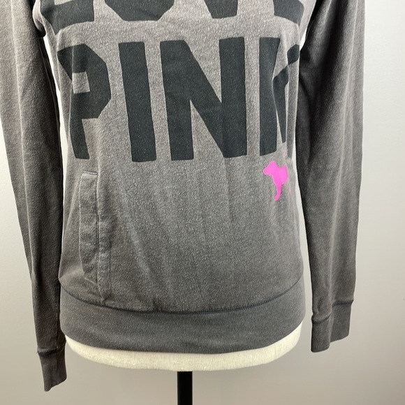 PINK 3/4 Zip Pullover Shirt SZ XS Love Pink on front Pockets Gray Black Letters - Picture 3 of 11
